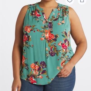 Market & Spruce Teal Floral Blouse